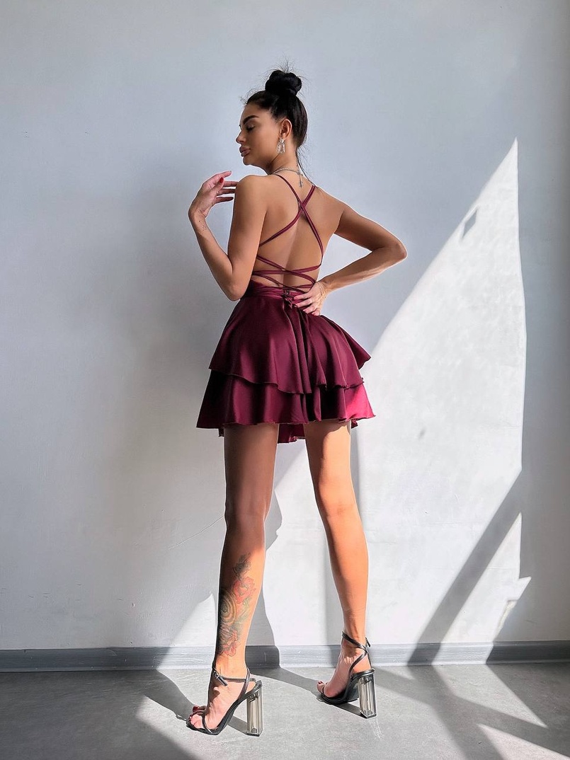 Шовкова сукня  з пишною спідницею та шнурівкою   | PUSHKA SHOP