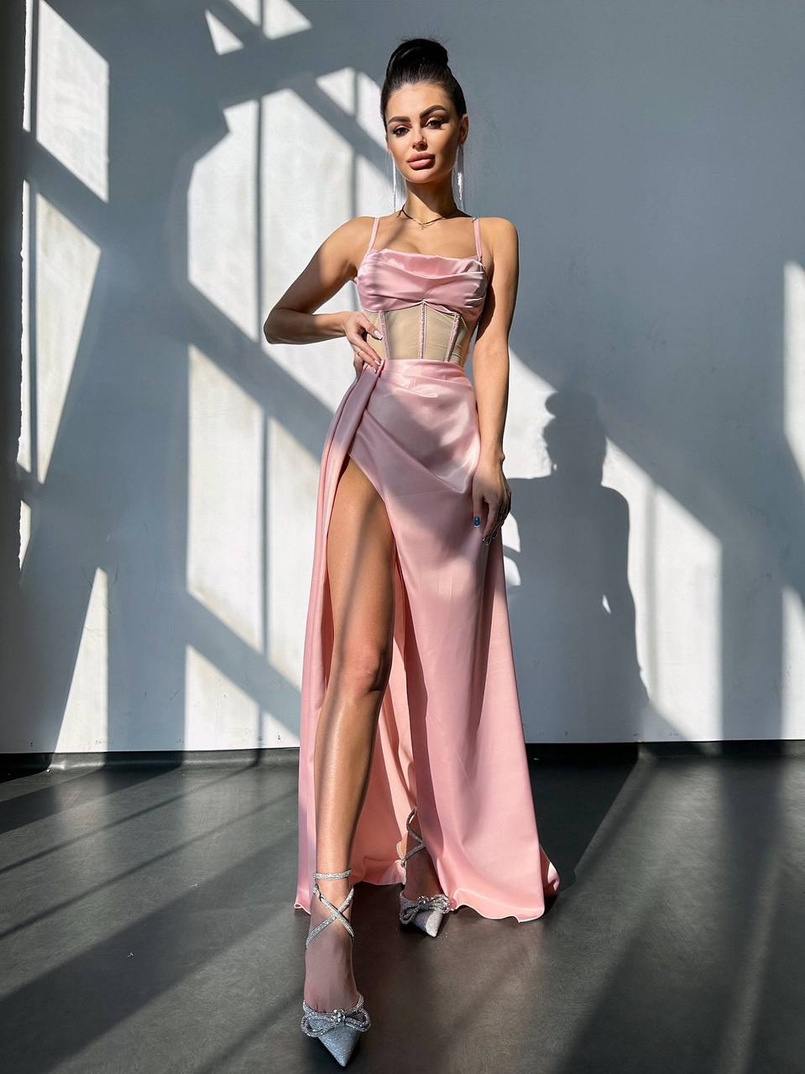 Комплект: корсет, декорований стразами + спідниця максі з драпіруванням  Комплект: корсет, декорований стразами + спідниця максі з драпіруванням  | PUSHKA SHOP