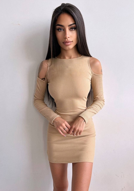 Трикотажне плаття міні з відкритими плечима та шнурівкою по спинці | PUSHKA SHOP