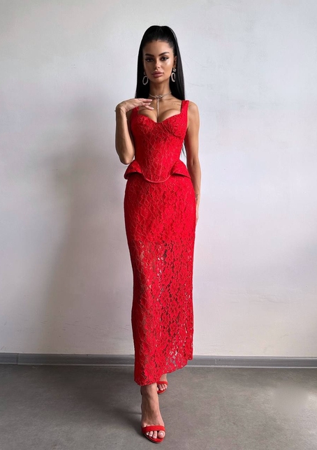 Вишуканий комплект із мереживного корсета та спідниці міді  | PUSHKA SHOP