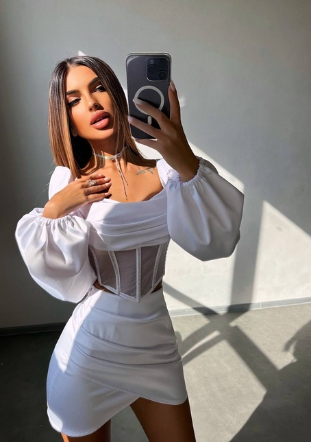 Комплект: корсет, декорований стразами   + спідниця міні з драпіруванням  Комплект: корсет, декорований стразами   + спідниця міні з драпіруванням  | PUSHKA SHOP