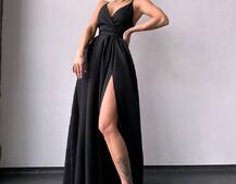 Сукня максі на тонких бретелях з розрізом на спідниці  Сукня максі на тонких бретелях з розрізом на спідниці  | PUSHKA SHOP