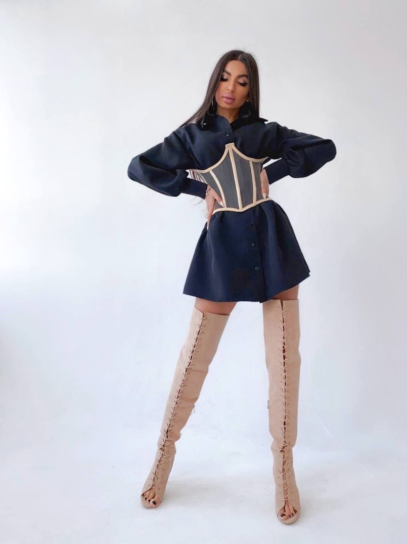 Комплект: платье-рубашка с прозрачным бельевым корсетом на шнуровке  Комплект: платье-рубашка с прозрачным бельевым корсетом на шнуровке  | PUSHKA SHOP