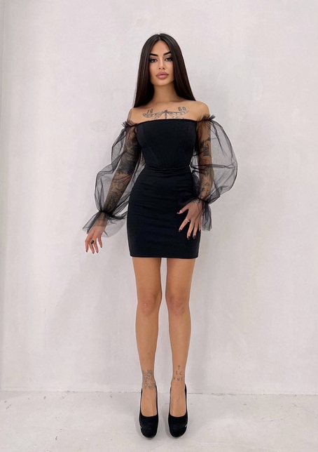 Сукня з корсетними елементами та об'ємними руквами з фатину | PUSHKA SHOP