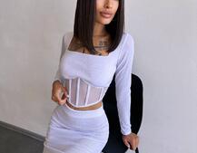 Трикотажний комплект: топ з елементами корсету та спідниця з розрізами  Трикотажний комплект: топ з елементами корсету та спідниця з розрізами  | PUSHKA SHOP