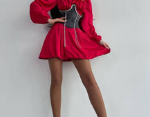 Приталена сукня з шовку  + корсет декорований стразами  Ручна робота  Приталена сукня з шовку  + корсет декорований стразами  Ручна робота  | PUSHKA SHOP