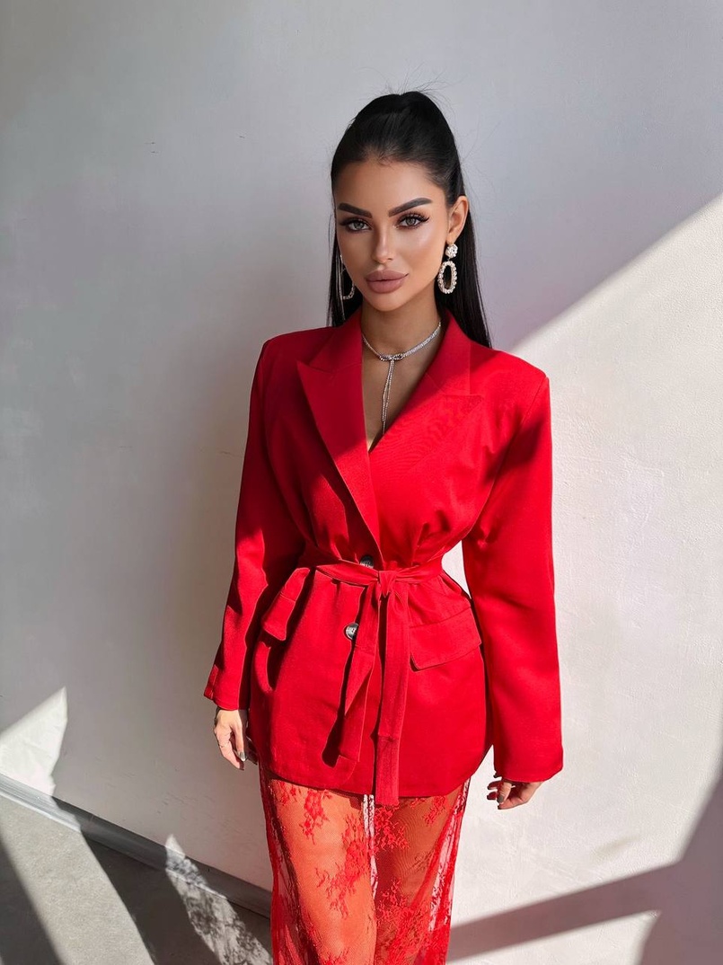 Комплект: піджак + блуза з баской + мереживна спідниця-шорти  Комплект: піджак + блуза з баской + мереживна спідниця-шорти  | PUSHKA SHOP