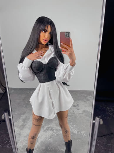 Приталена сукня-сорочка+корсет з еко-шкіри с крокодиловим ефектом  | PUSHKA SHOP