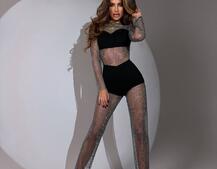 Комбінезон, декорований сіткою із стразами  | PUSHKA SHOP