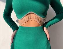 Комплект: спідниця з розрізом + топ, декорований бахромой зі страз | PUSHKA SHOP