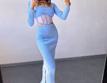 Трикотажний комплект: топ з елементами корсету та спідниця з розрізами  | PUSHKA SHOP