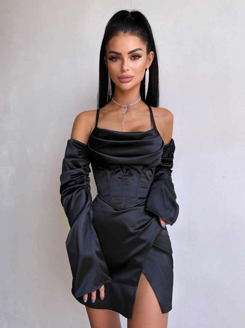 Комплект: корсет з рукавами    + спідниця міні з драпіруванням   Комплект: корсет з рукавами    + спідниця міні з драпіруванням   | PUSHKA SHOP