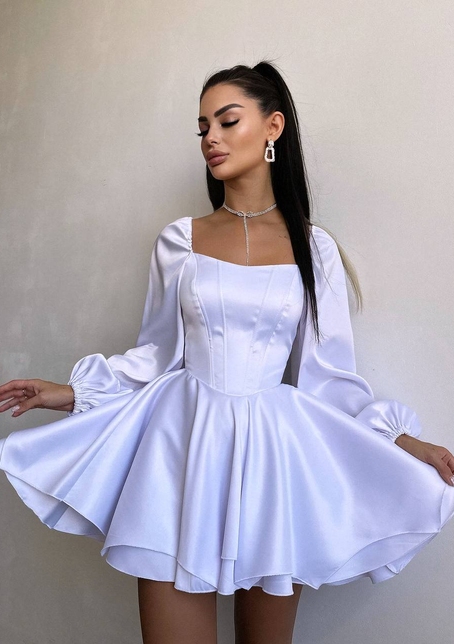 Атласна корсетна сукня з пишною подвійною спідницею та об‘ємними рукавами | PUSHKA SHOP