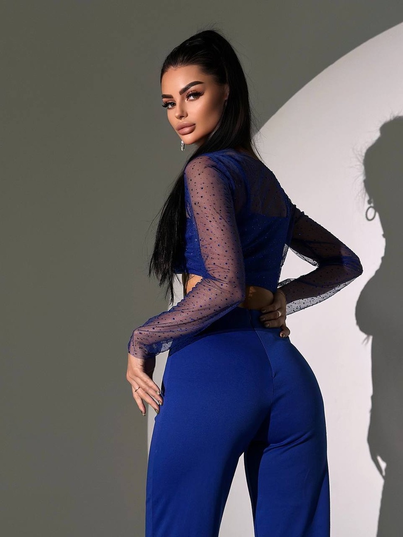 Комплект: топ + штани із сіткою зі стразами  Комплект: топ + штани із сіткою зі стразами  | PUSHKA SHOP