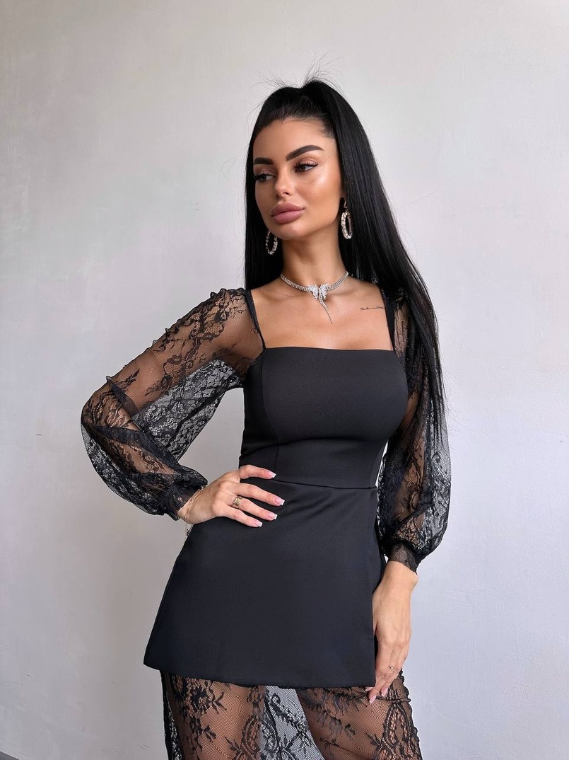 Комплект: блуза з баской + мереживна спідниця-шорти  | PUSHKA SHOP