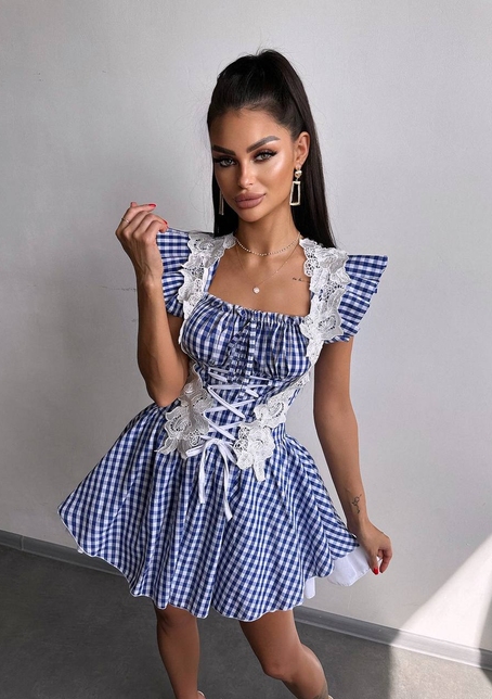 Сукня в клітинку декорована мереживом  | PUSHKA SHOP