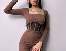 Облягаючий трикотажний комбінезон з елементами корсету  Облягаючий трикотажний комбінезон з елементами корсету  | PUSHKA SHOP