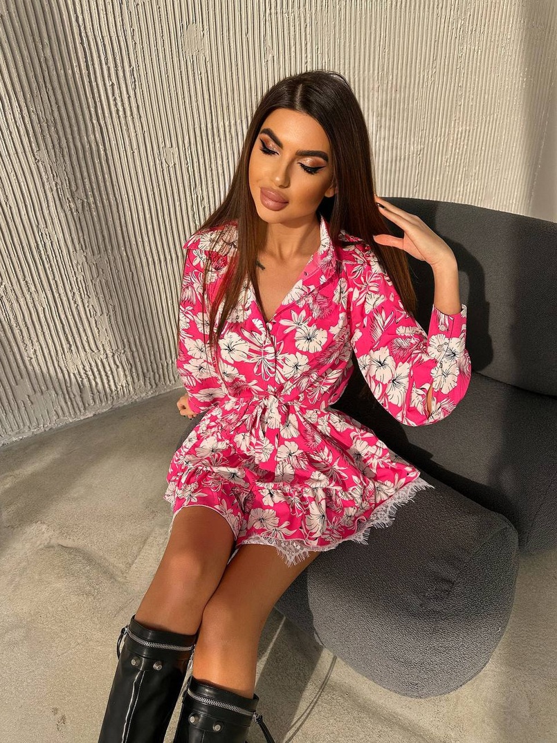 Сукня міні на гудзиках,декорована мереживом  Сукня міні на гудзиках,декорована мереживом  | PUSHKA SHOP