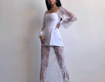 Комплект: блуза з баской + мереживна спідниця-шорти  | PUSHKA SHOP