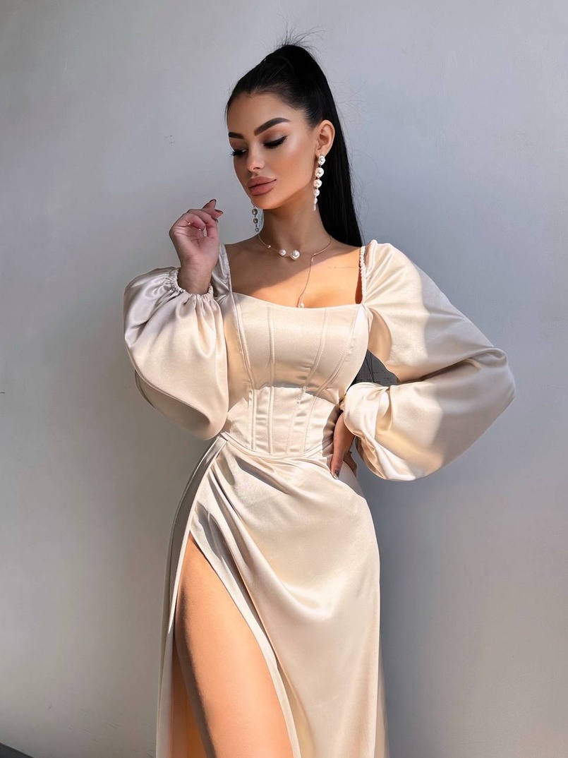 Атласний комплект: корсет + спідниця максі з драпіруванням Атласний комплект: корсет + спідниця максі з драпіруванням | PUSHKA SHOP