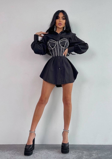 Приталена сукня-сорочка+корсет, декорований стразами | PUSHKA SHOP