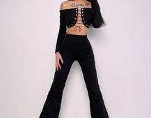 Комплект : штани кльош і топ на шнурівці    Комплект : штани кльош і топ на шнурівці    | PUSHKA SHOP