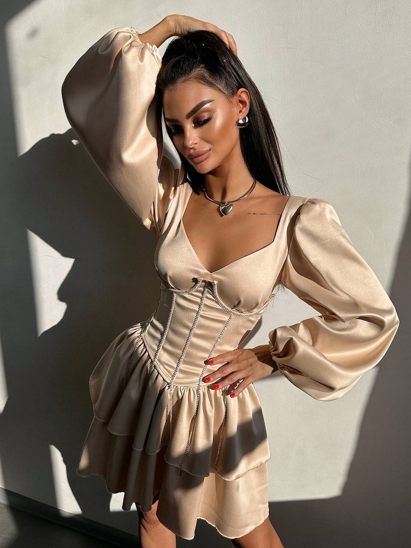 Комплект: сукня з подвійною спідницею + корсет, декорований стразами    Комплект: сукня з подвійною спідницею + корсет, декорований стразами    | PUSHKA SHOP