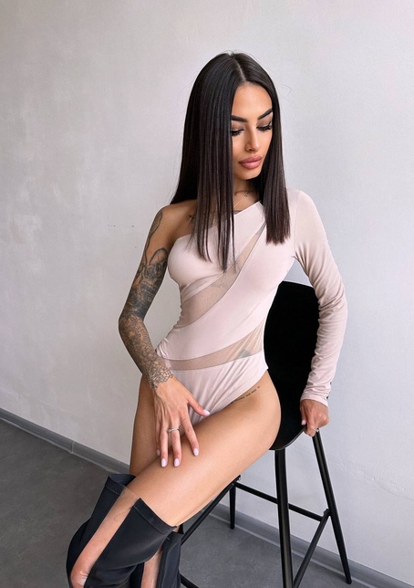 Боді на одне плече із вставками сітки | PUSHKA SHOP