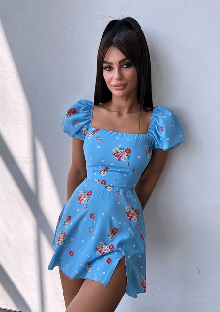 Сукня- міні у квітковий принт зі шнурівкою на спинці  | PUSHKA SHOP