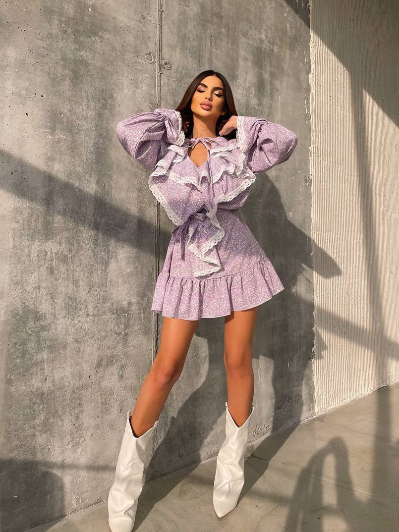 Сукня з квітковим принтом декорована мереживом    Сукня з квітковим принтом декорована мереживом    | PUSHKA SHOP