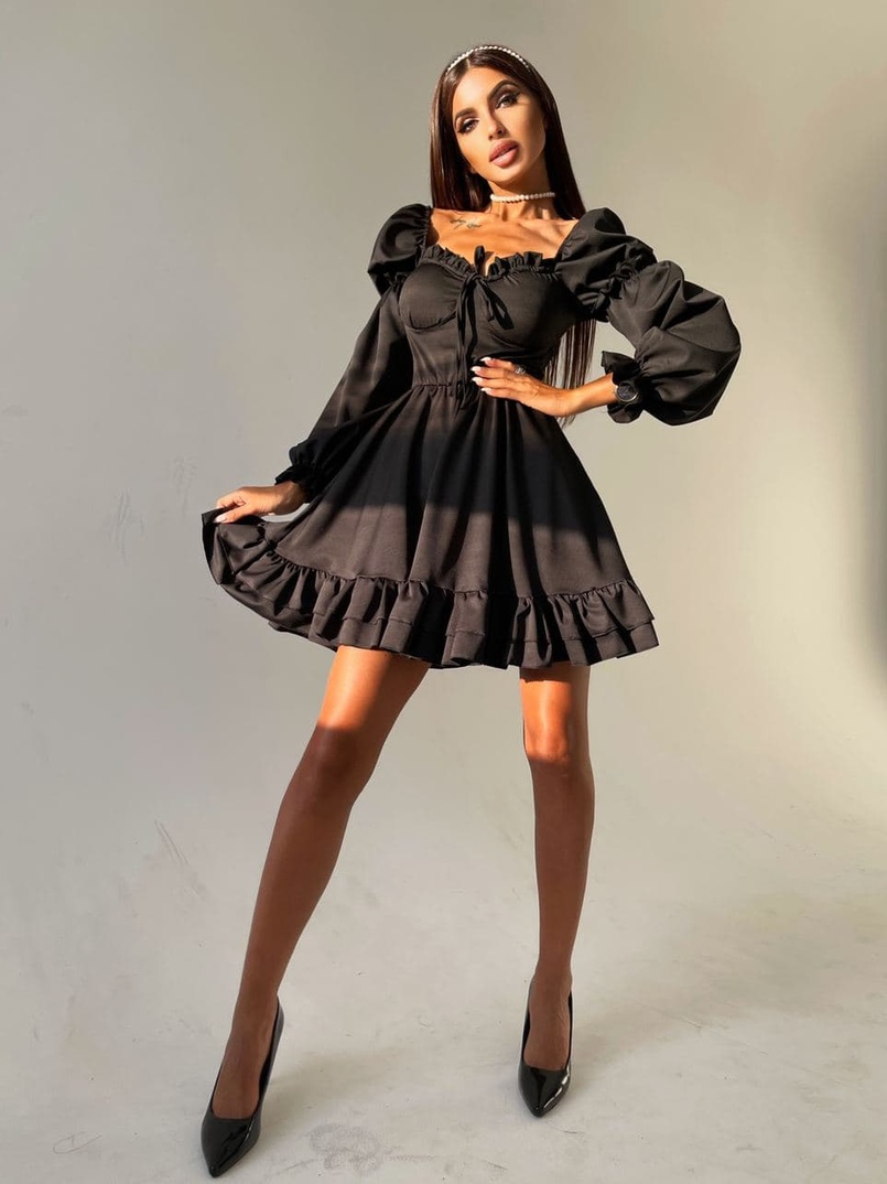 Платье с чашечками и пышной юбкой с оборками   Платье с чашечками и пышной юбкой с оборками   | PUSHKA SHOP