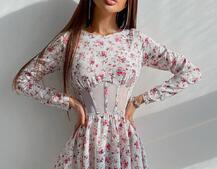 Приталена сукня з корсетною вставкою та спідницею-сонцем | PUSHKA SHOP