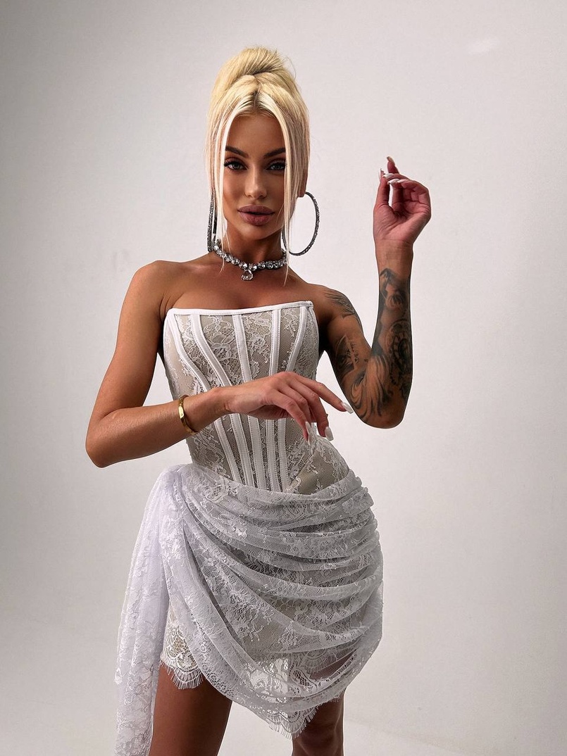 Мереживна сукня міні зі шлейфом   Мереживна сукня міні зі шлейфом   | PUSHKA SHOP