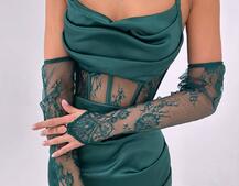 Комплект: корсет, декорований мереживом   + рукавички+ спідниця міні з драпіруванням   Комплект: корсет, декорований мереживом   + рукавички+ спідниця міні з драпіруванням   | PUSHKA SHOP