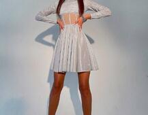 Приталена блискуча сукня з корсетною вставкою та пишною спідницею-сонцем Приталена блискуча сукня з корсетною вставкою та пишною спідницею-сонцем | PUSHKA SHOP