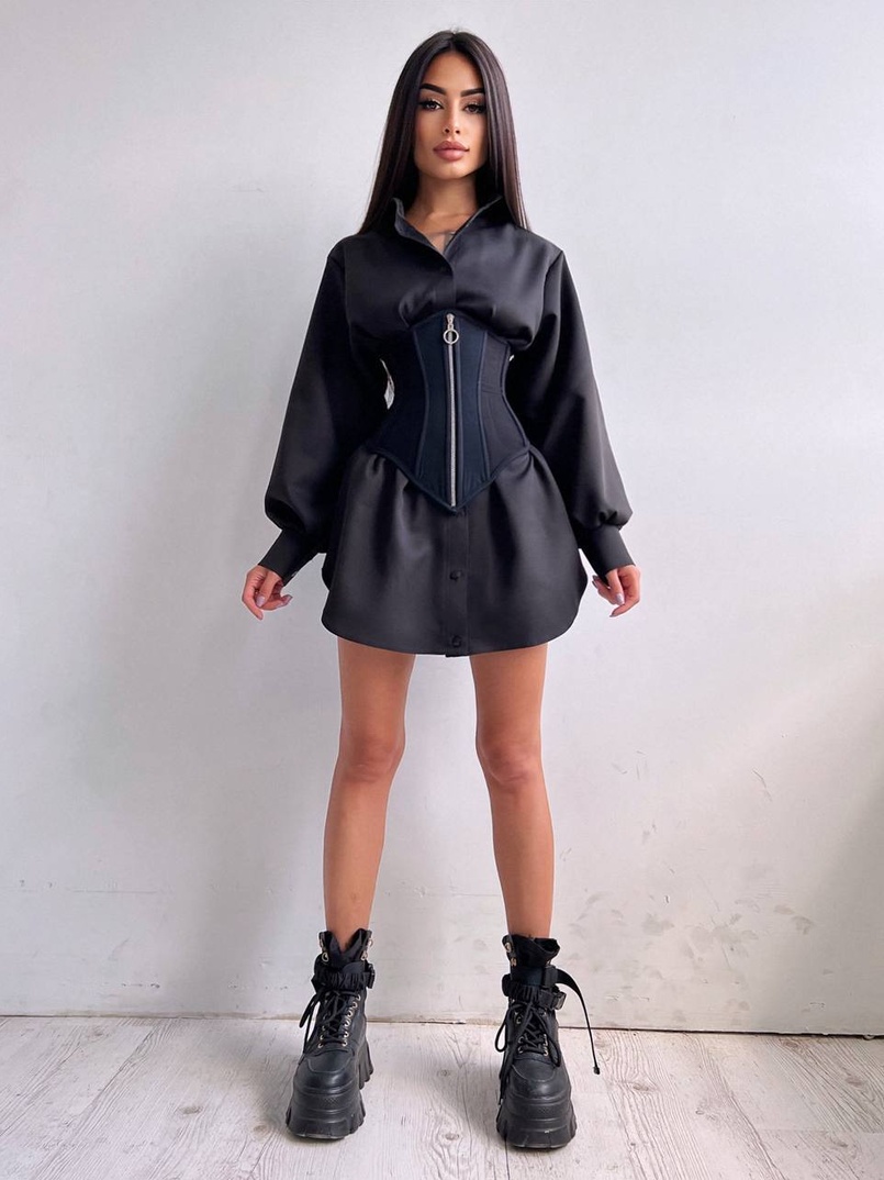 Приталена сорочка + корсет з блискавкою  Приталена сорочка + корсет з блискавкою  | PUSHKA SHOP