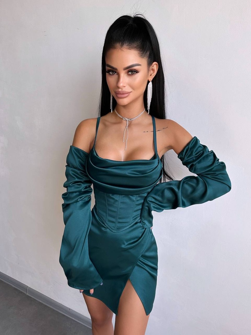 Комплект: корсет з рукавами    + спідниця міні з драпіруванням   Комплект: корсет з рукавами    + спідниця міні з драпіруванням   | PUSHKA SHOP