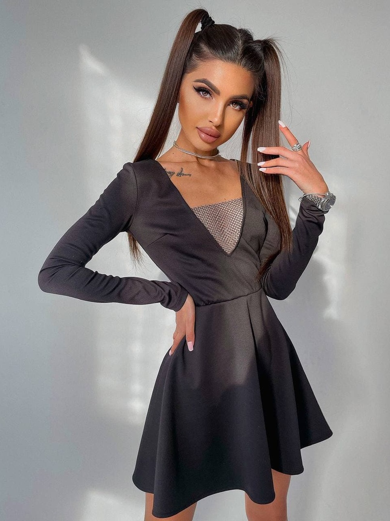 Платье с декором из сетки со стразами   Платье с декором из сетки со стразами   | PUSHKA SHOP