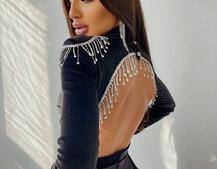 Оксамитова сукня з відкритою спинкою, декорована бахромою зі страз | PUSHKA SHOP