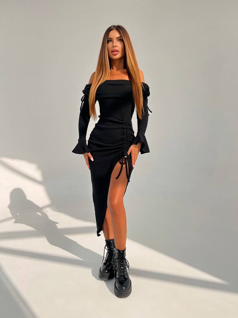 Трикотажна сукня міді з хомутом   | PUSHKA SHOP