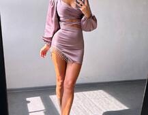 Атласний комплект, декорований бахромою зі страз Атласний комплект, декорований бахромою зі страз | PUSHKA SHOP