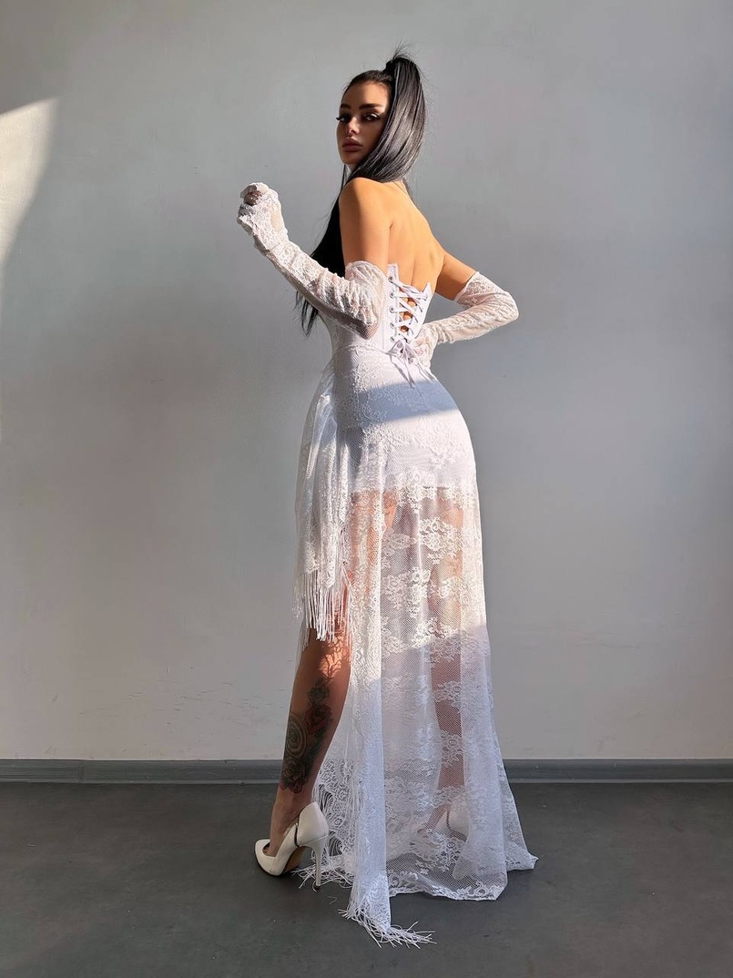 Мереживна сукня максі з рукавичками  | PUSHKA SHOP