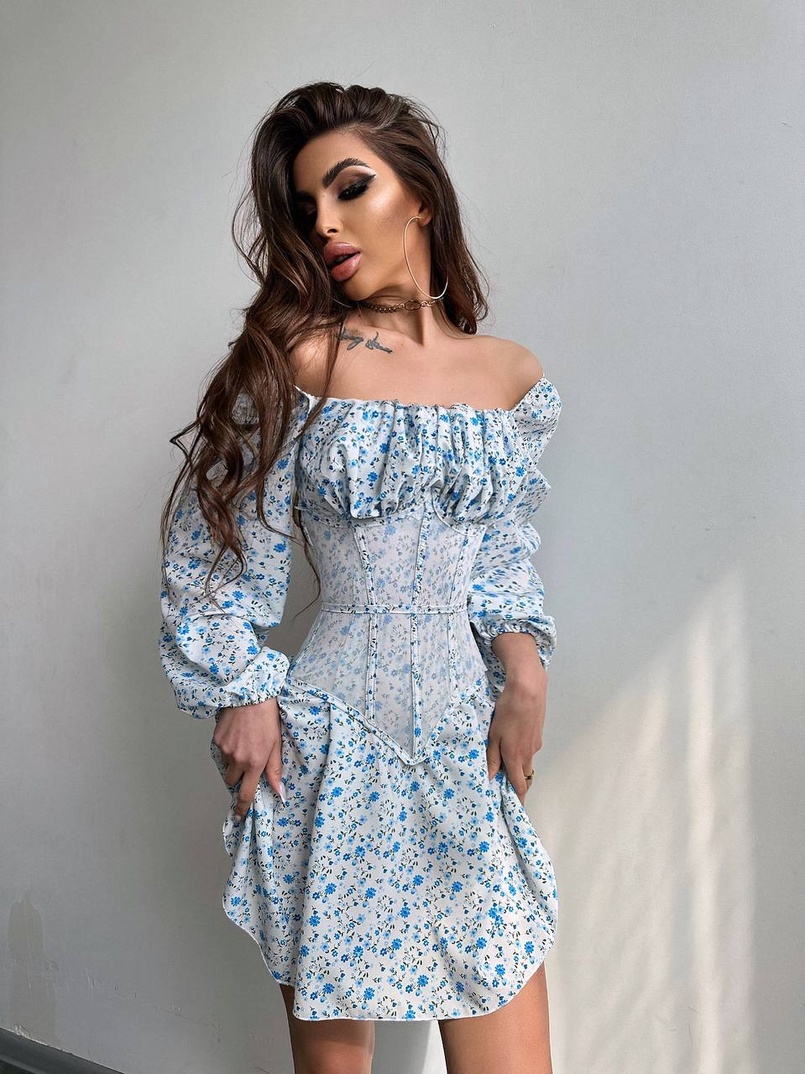 Сукня міні в квітковий принт + прозорий корсет  Сукня міні в квітковий принт + прозорий корсет  | PUSHKA SHOP