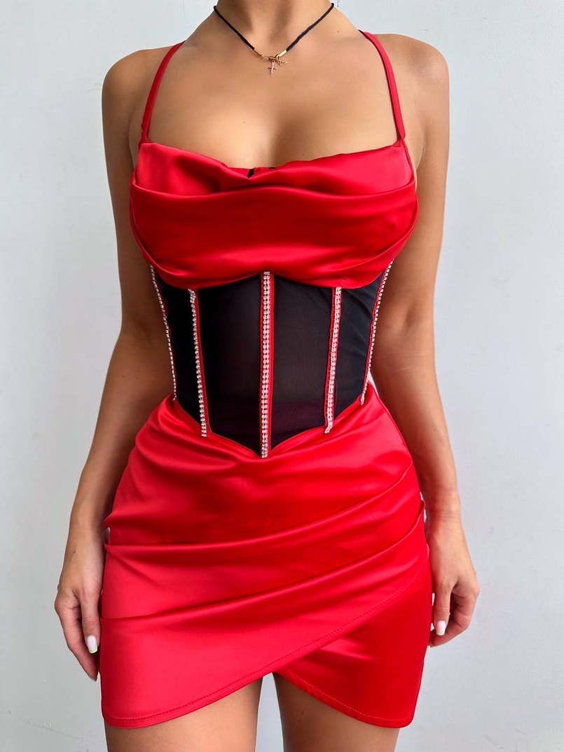 Комплект: корсет, декорований стразами + спідниця міні з драпіруванням   Комплект: корсет, декорований стразами + спідниця міні з драпіруванням   | PUSHKA SHOP