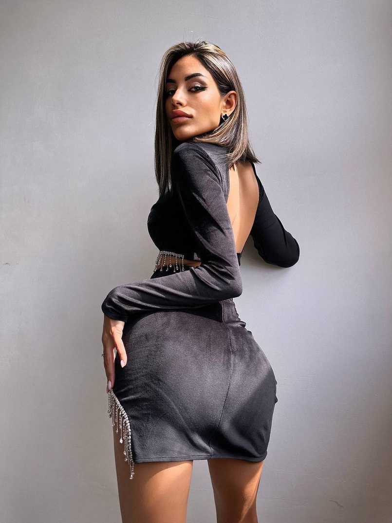 Оксамитовий комплект, декорований бахромою зі страз Оксамитовий комплект, декорований бахромою зі страз | PUSHKA SHOP