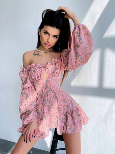 Сукня з квітковим принтом з воланами на ґудзиках  Сукня з квітковим принтом з воланами на ґудзиках  | PUSHKA SHOP