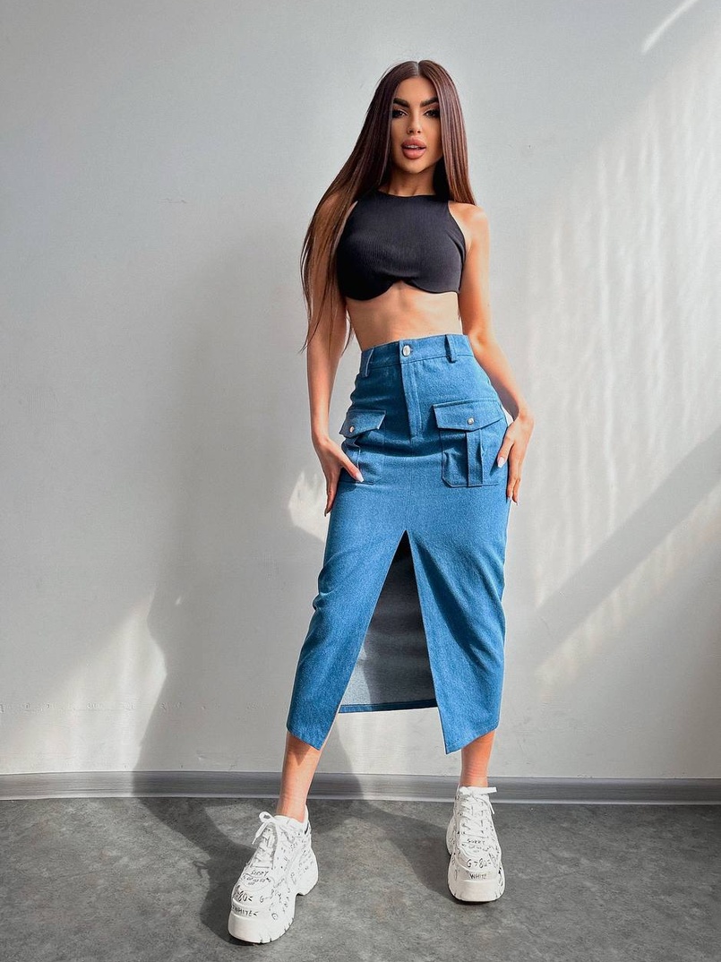 Комплект: джинсова спідниця  + топ з філіжанками  | PUSHKA SHOP