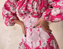 Сукня міді з розрізом в квітковий принт + прозорий корсет  | PUSHKA SHOP