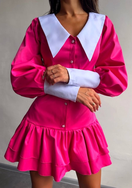 Котонова сукня з рюшами на гудзиках зі шнурівкою на спинці | PUSHKA SHOP