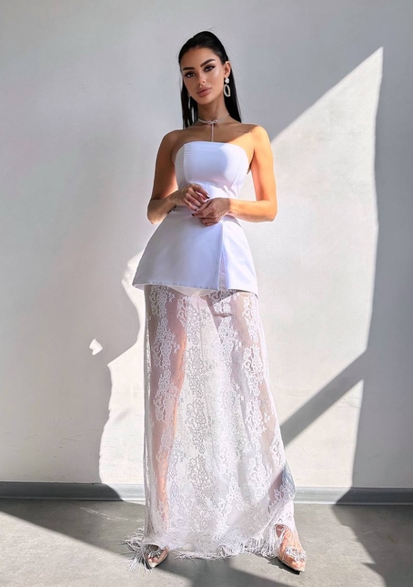 Комплект: піджак + блуза з баской + мереживна спідниця-шорти  Комплект: піджак + блуза з баской + мереживна спідниця-шорти  | PUSHKA SHOP